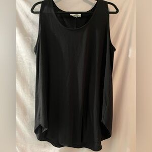 Zenana: Black, Size 1X Luxe Rayon Round Neck Hi-Low Hem Tank Top.